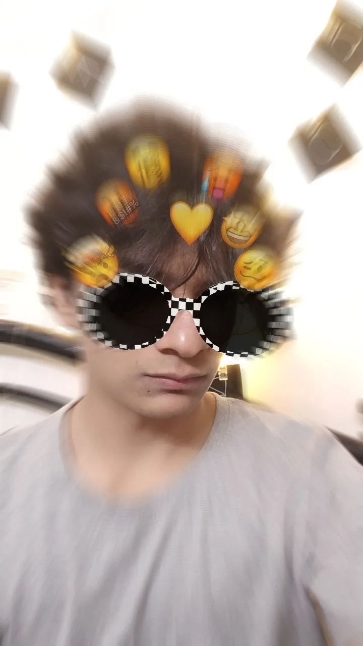 Portrait with a playful checkered-glasses photo filter